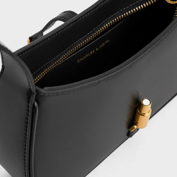 Charles and Keith Cesia Metallic Accent Shoulder Bag Black - Picture 6 of 8